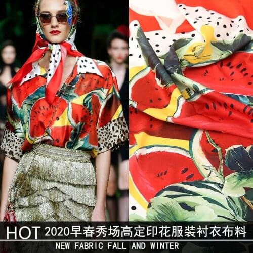 2020 early spring wave dot watermelon shirt dress square scarf handmade DIY clothing fabric show pattern stretch satin fabric