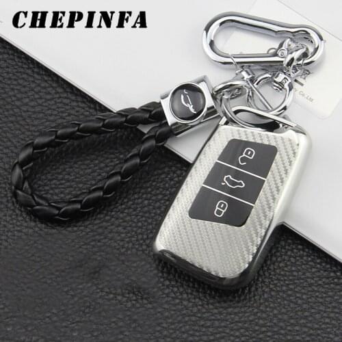 Carbon Fiber Style TPU Car Key Cover Case Protector Shell For Volkswagen VW 2016 2017 Passat B8 Skoda Superb A7 Car Accessori