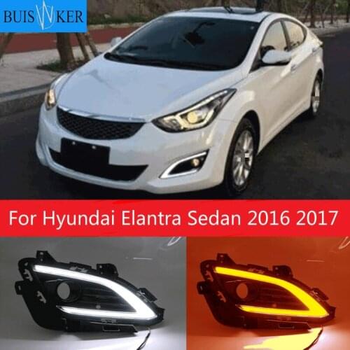 LED Daytime Running Lights DRL Fog Lamp Cover Case for Hyundai Elantra Sedan 2016 2017 With Turn Signal Yellow