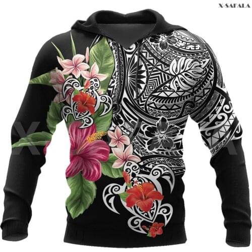 Polynesia Hibiscus Tattoo 3D Over Printed Hoodie Man Women Unisex Outwear Zipper Pullover Sweatshirt Casual