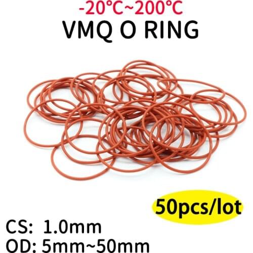 10pcs VMQ O Ring Seal Gasket Thickness CS 1mm OD 5 ~ 46mm Silicone Rubber Insulated Waterproof Washer Round Shape Nontoxi Red