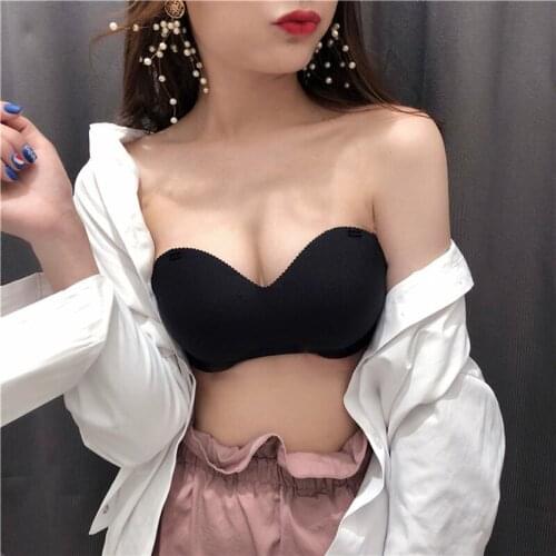 Sexy Backless Invisible Bra Push Up for Women Lingerie No Sewing Bra Black Strapless Solid Color Comfortable Seamless Brassiere