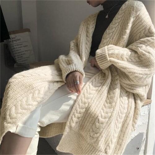 Women Sweater Gray Beige Long Knitted Cardigan Long Sleeve Simple Casual Loose Knitted Jacket Sweater Plus Size jumper