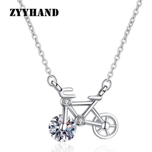 Copper Alloy Bicycle Zircon Women Necklace Girl Cubic Zirconia Bike Silver-Color Lady 2021 New Arrival Neck Jewellery