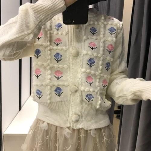 2019 Promotion Time-limited Cotton Japan And South Korea Retro Woman Sweater Knit Cardigan Female Three-dimensional Embroidery
