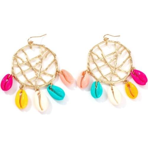 2021 Rushed Earings Earing Brincos Bohemia Dreamcatcher Color Shells Random Cross-border Jewelry Ce569 Circle Pendant Earrings