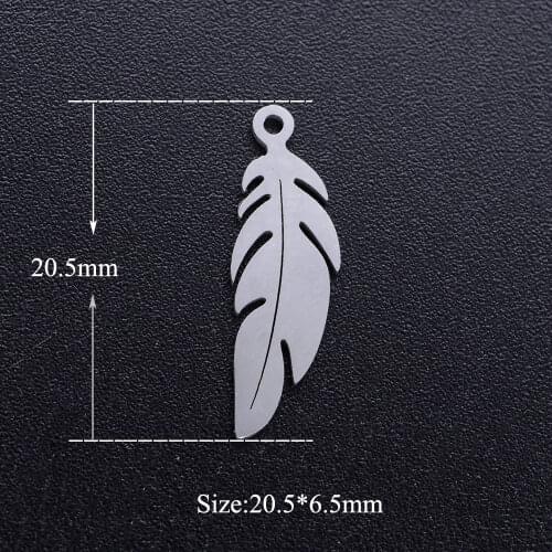 5pcs/lot Feather Stainless Steel DIY Charms Wholesale Charm for Bracelet Making Jewelry Finding Supplies OEM Charm Accepted
