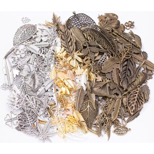 50g 100g Mixed Bracelets Charms for Jewelry Making Metal Leaf Charm Pendants Antique Bronze Charm Wholesale Components DIY