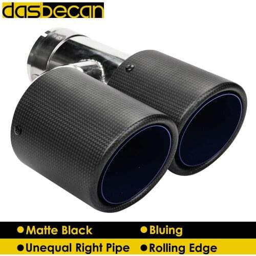Car Dual H Model Matte Bluing Muffler Exhaust Tips Unequal Right Carbon Fiber Exhaust Pipe for AK Rolling Edge End Tip Universal