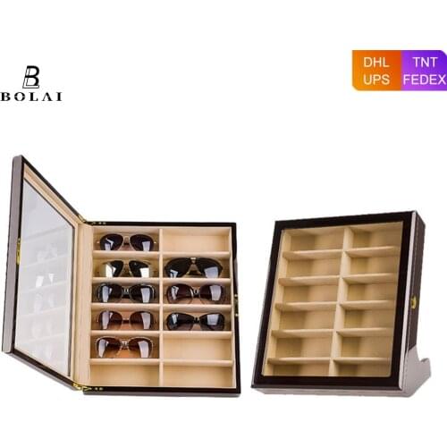 BOLAI Luxury 12 Glasses Box Sunglasses Box Storage Wood Luxury Collection Box for Women and Men Glasses Display with Top Window