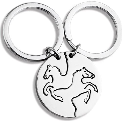 2 pcs Horse Stainless Steel Keychain Hand Cut Horse Keyring Set Custom Horse Jewelry Couple Lover Key Chains Gifts