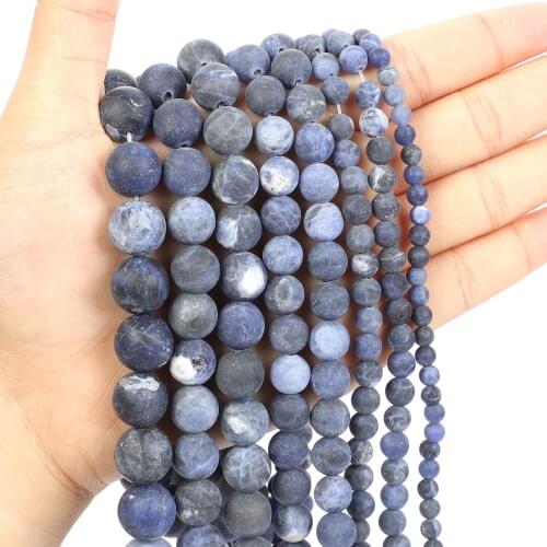 Natural Stone Beads Frosted Blue Line Stone Round Loose Beads for Jewelry Making Needlework Bracelet DIY 4-12 MM