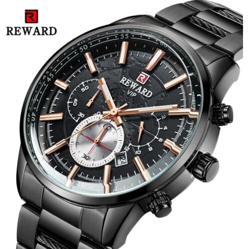 New Saati REWARD Men Sport Watches Brand Mens Wristwatch Stainless Steel Strap Calendar Date Timing Clock relogio masculino
