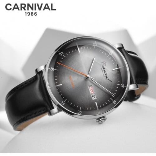 CARNIVAL Mens Watches Top Brand Luxury Automatic Date Men Casual Fashion Clock Waterproof Genuine Leather Mechanical Wrist Watch