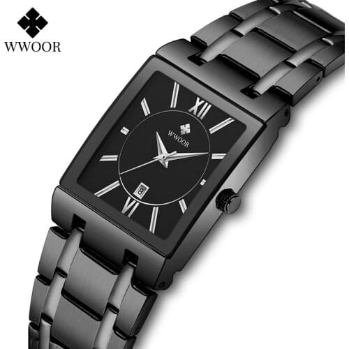 WWOOR New Fashion Design Black Watch Women Luxury Square Ladies Dress Quartz Wristwatches Female Bracelet Clock Gift Reloj Mujer