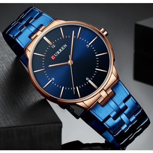 CURREN Mens Watches Top Brand Luxury Full Steel Blue Quartz Watch Men Fashion Casual Waterproof Clock Male Watch Reloj Hombre
