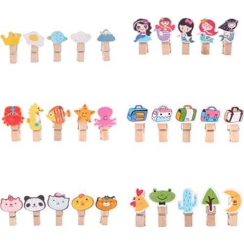 5PC Wooden Push Pins with Wood Clips Thumbtack Cork Boards Creative Paper Clips Postcard Wall Fixing Pushpins Tacks DIY Binding