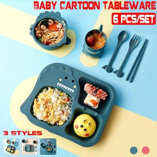 6 PCS/Set Baby Cartoon Tableware Childrens Dinner Plate Grid Home Creative Environmentally Friendly Feeding Training Dishes