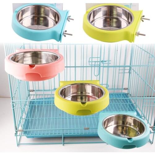 Pet Cage Hanging Bowl Dog Cat Drinking Water Feeder Bowls Puppy Feeding Dishes Stainless Steel Hang Stationary Bowl Pet Products