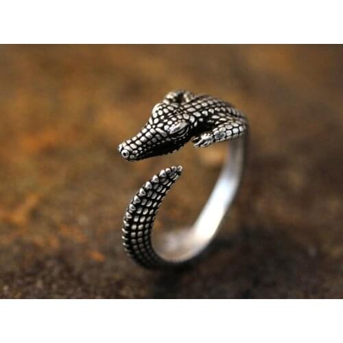 Wholesale Unique Retro Crocodile Adjustable Ring High Quality Design Mens Crocodile Promise Rings Women Gift Overwatch Aros