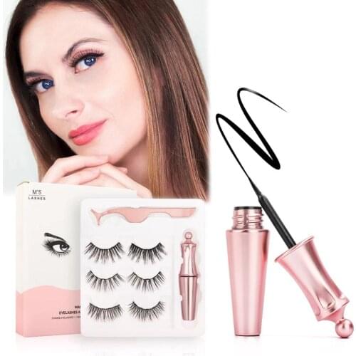 Three Pairs Of 3D Magnetic Eyeliner Liquid False Eyelashes Set Magnet Eyelashes Eyeliner Eye Makeup Tool Accessories Natural eye