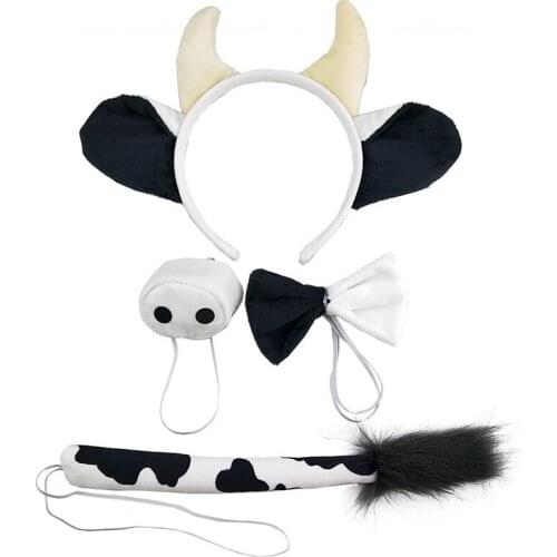 Cute Cartoon Plush Animal Cow Ear Headband Dress Up Costume Halloween Christmas Theme Party Holiday Props Children Adult Cosplay