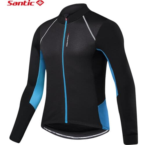 Santic Autumn Winter Men Cycling Jersey Long Sleeve Set Fleece Warmth MTB Bike Clothing Bicycle Windproof Sportswear Asian Size