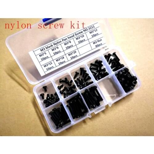 160pcs M3*5/6/8/10/12/15/18/20 black nylon pan head screw nut kit