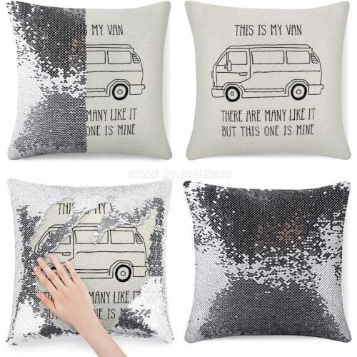This Is My Van Sequin Pillowcase Throw Pillow Cover for Sofa 40X40cm Mermaid Van Van Motorhome T2 T3 T4 T5 T6 Hippie Vanlife V