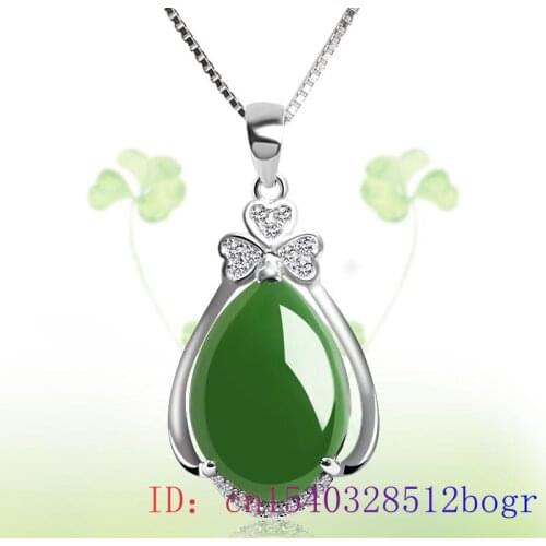 Jade Water droplet Pendant Chinese Gifts Natural 925 Silver Women Chalcedony Necklace Jewelry Hetian Amulet Fashion Charm