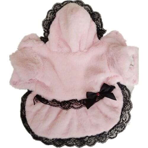 Pet dog clothes Autumn winter high quality velvet coat for small and medium size dog pink beige dog overcoat hoodies with Lace