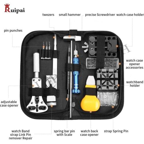 RUIPAI 144pcs Watch Repair Watch tools Back Case Opener Spring Bar Pin Hand Remover Horloge Gereedschap Reparatie Tool Kit Case