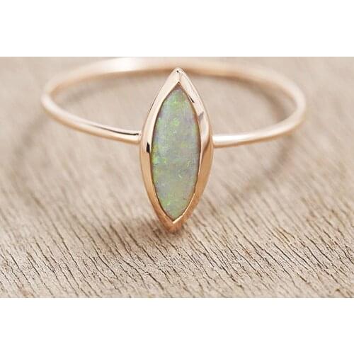 Rose Gold Plated 925 Sterling Silver Thin Ring Marquise Cut White Opal Rings