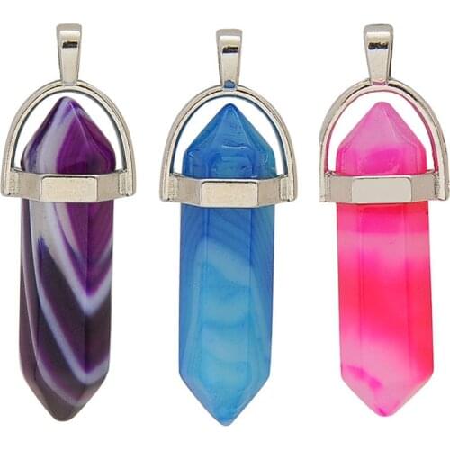 Hexagonal Chakra Crystal Bullet Shape Gemstones Pendant Necklaces Pointed Quartz Stone Chain Necklaces