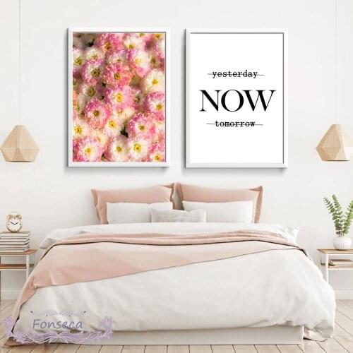 Nordic Pink White Daisy Posters and Prints Petaled Flower Letter Wall Art Canvas Painting Modular Picture for Living Room Decor