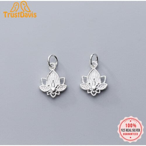 TrustDavis Real 925 Sterling Silver Fashion Geometric Lotus Flower Charm Pendant Handmade DIY Accessories Fine Jewelry DZ437