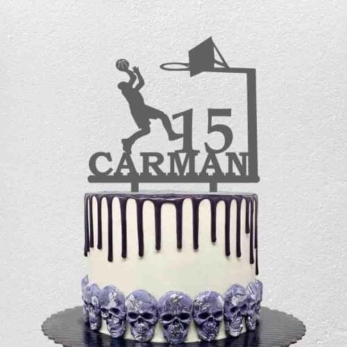 Personalized Basketball Topper Custom Name Age Man Basketball Shooting Silhouettes Basketball Player Birthday Party Cake Decor