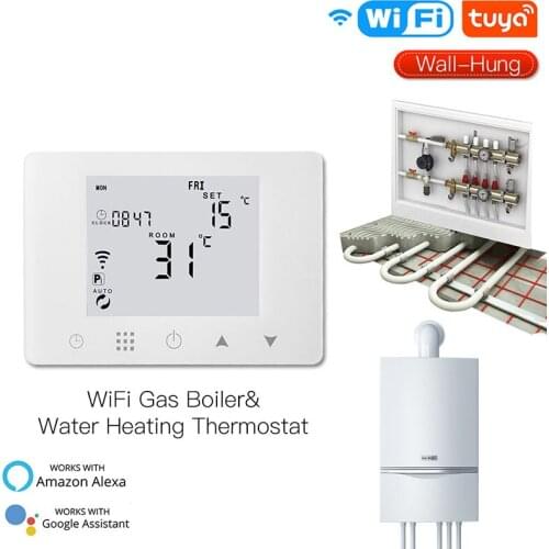 WiFi Smart LCD Wall-Hung Gas Boiler Water Underfloor Heating Temperature Controller Smart Life Tuya App Remote Control