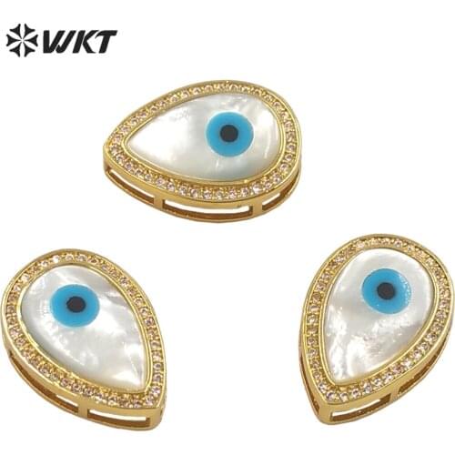 WT-MP205 Fashion micropave CZ setting trim white shell eye drop pendants elegant gold water drop jewelry necklace pendant