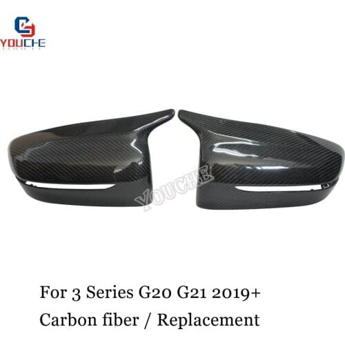 G20 Carbon Fiber Side Door Mirror Cover Mirror Caps for BMW 3 Series G20 G21 2019 + LHD Black Color