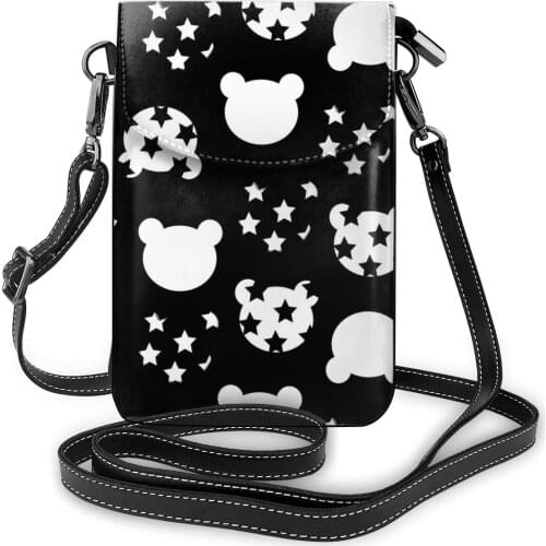 Women Leather Sling Bag Mini Crossbody Bag Cute Bear Print Fashion Phone Purse Shoulder Bags Girls Pouch Messenger Handbags