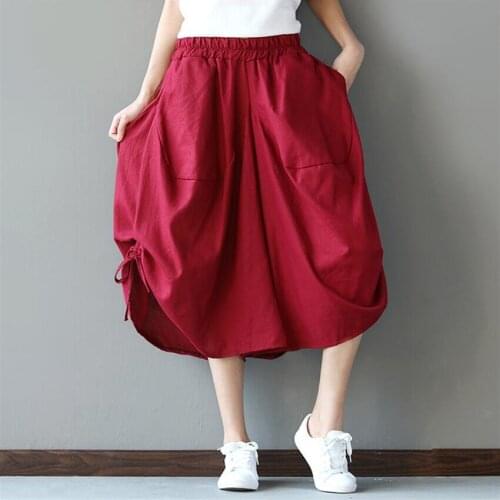 Women Wide Leg Pants Elastic Waist 2020 Autumn New Linen Trouser Women Pants Loose Casual Vintage pants
