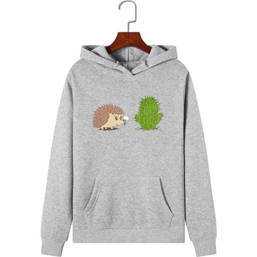 Women Hoodies Sweatshirts Hooded Sweatshirt Hedgehog Cactus Print Autumn Winter Pocket Pullover Female Hoodie Tops