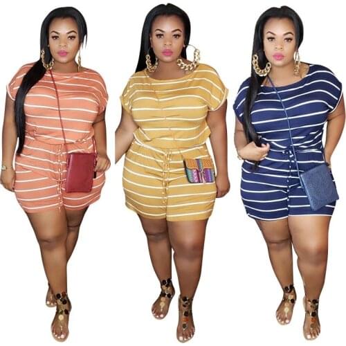 Women One Piece Jumpsuit Summer Clothes Mid Waist Elastic Shorts Jumpsuits Plus Size Striped Romper Wholesale Dropshipping