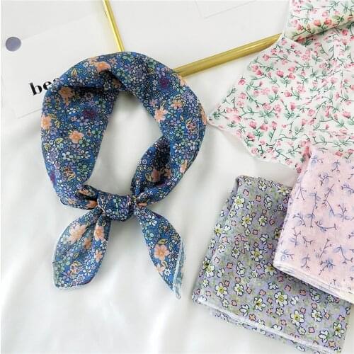 Small Fresh Small Square Scarf 58*58cm Floral Print Cotton Linen Neck Scarves Shawls And Wraps Lady Office Neckerchief Bandana