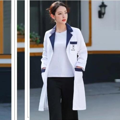 Womens Lab Coat Mock Wrap Doctor/nurse/beautician Jacket Medical Uniform Long Sleeves Notched Collar Nurse Dress