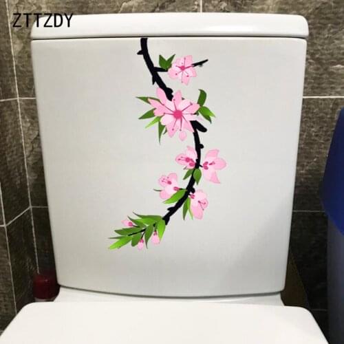 ZTTZDY 25*14CM Pink Cherry Blossom Girl Bedroom Wall Decal Decor Caretive Toilet Sticker T2-0168