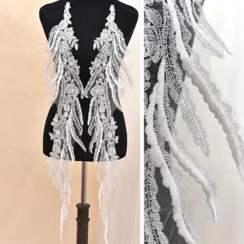 1pair(2pcs) Wings Embroidery Lace Flowers Wedding Dress DIY Handmade Clothing Skirts Decorative Lace Applique Patch Fabrics