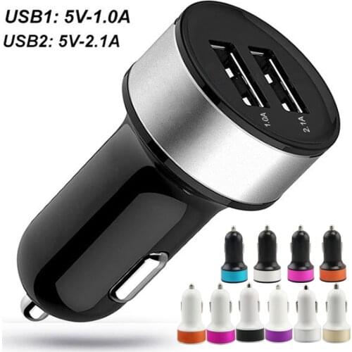 10PCS/LOT Micro Auto Universal Dual USB Car Charger For iPad iPhone 5V Mini Adapter Short Circuit Protection phone charger