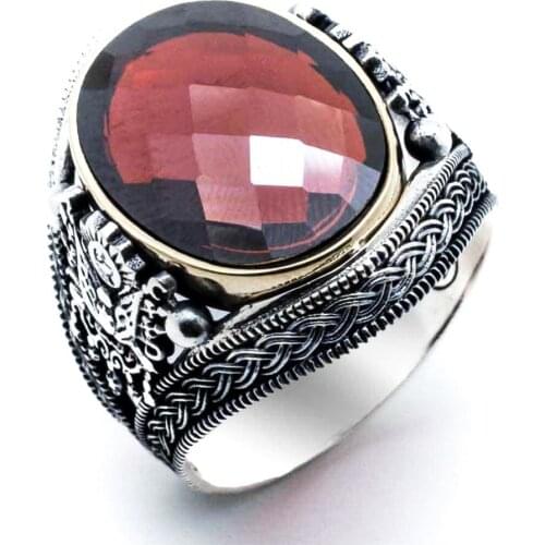 925 sterling Silver Red Zircon Stone State Crested Ring